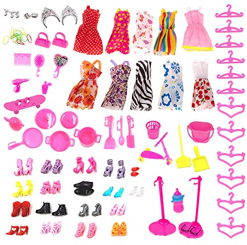 KOKOBOX Kleidung und Accessoires für Puppen 85 Stück Kleidung für Puppen Mini Kleider Prinzessin Puppe Spiel Mädchen Spielzeug Kinder Geburtstag Geschenk für Mädchen 28 - 30 cm Puppe