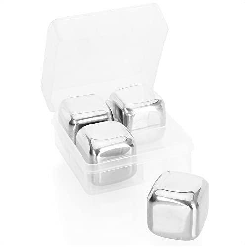 com-four® 4x Edelstahl Eiswürfel - spülmaschinenfeste, wiederverwendbare Eiswürfel-Steine, Premium Eiswürfel für Spirituosen - Kühlsteine für Whiskey, Wein und Gin aus rostfreiem Stahl (4 Stück)