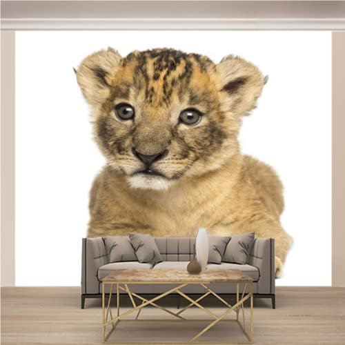 GIVLWF Papier Peint Panoramique Lionceau, Fond Blanc Déco de La Maison pour Salon Chambre D'enfant Décoration Murale - 400 x 280 cm