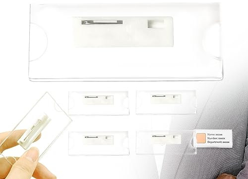 KAPSING 4 Stück Namensschild mit Anstecknadel Transparent Kunststoff Namensschilder für Kleidung Clip Kleidung Ausweishüllen Beschriften