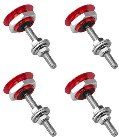 JNNJ 4 Pieces Universal Vehicle Hood Pins, Quick Release License Plate Lock Clip, Push Button Bonnet Kit, Aluminum Alloy Quick Latch Lock for Auto Bumper, Hood Pins for Car Modification(Red)