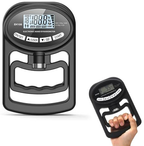 Digitaler Handkraftmessgerät 264lb/120kg, Hand Dynamometer, Griffkraft Messgerät, Handkraftmessgerät, Dynamometer Digital Kraftmesser Handkraftmesser (Black-120kg)