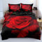 DXHOME Blumen Bettwäsche 135x200 4teilig Rot Romantische Rosen-Blume Schwarz Weiche Mikrofaser Atmungsaktiv Wendebettwäsche Bettbezüge mit Reißverschluss und 2 Kissenbezügen 80×80 cm