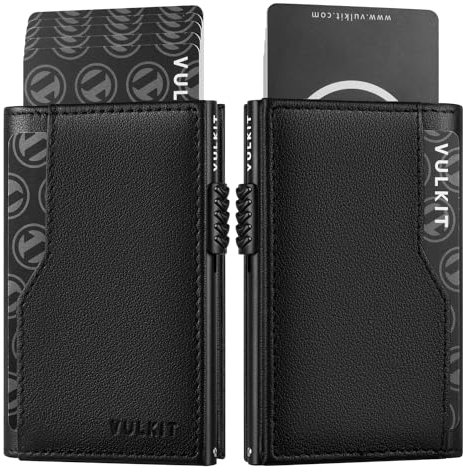 VULKIT Porte Cartes de Crédit en Cuir de Vachette de Qualité Supérieure Portefeuille Pop Up avec Double Fenêtre d'identification Portefeuille de Blocage RFID pour Cartes et Billets