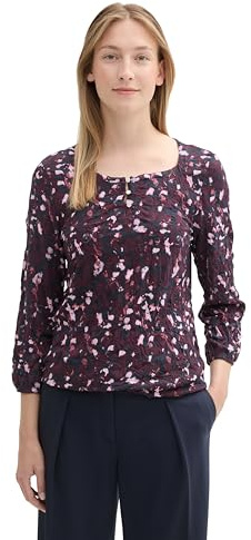 Tom Tailor Damen Crincle Blusen-Shirt mit Alloverprint,35893 - Berry Autumn floral Design, S