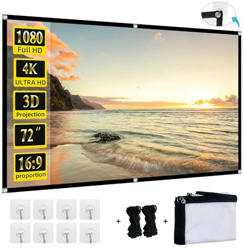 XINLEMY - Pantalla de proyector plegable, 72 pulgadas, 4K, 16:9, HD, portátil, antiarrugas, pantalla de cine de doble cara para cine en casa, patio, interior y exterior