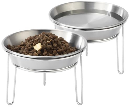 Elevated Cat Bowls Stainless Steel, 5.9 Inch Wide Raised Cat Bowls with Metal Stand Whisker Friendly, 2 Pack Anit-Vomiting Elevated Cat Food and Water Bowl Set for Cats, Kittens and Small Dogs