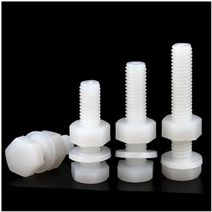 Lot de 10 vis à tête hexagonale M10, 40 mm, en nylon blanc, filetage métrique, boulons isolés en plastique