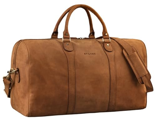 STILORD 'Vivaldo' Vintage Weekender Herren Reisetasche Damen Leder Groß Elegante Wochenend Tasche Travel Bag zum Umhängen Handgepäck Echtleder, Farbe:tan - Dunkelbraun