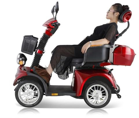 ZVGREEN-DJ(x)-Elektromobil für Senioren, 4-Rad-Mobilitätsroller-Elektromobil-Seniorenmobil-Tragfähigkeit 225 kg-ROT