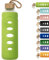 Ferexer 1 litre / 1l / 1000 ml Sport Borosilicate Glass Water Bottle with Protective Silicone Sleeve and Bamboo Lid (green)