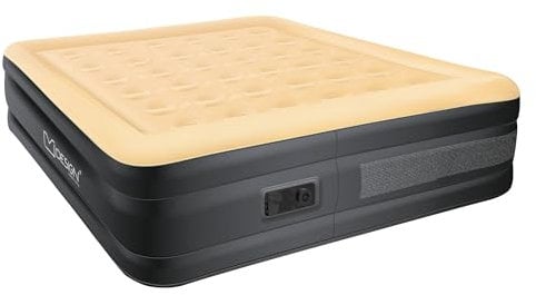 ML-Design Luftmatratze 2 Personen 203x157x47 cm Beige, TÜV Zertifiziert, Luftbett selbstaufblasend mit elektrischer Luftpumpe 230V, Aufblasbare Matratze für Camping, Gästebett Doppelbett + Tragebeutel