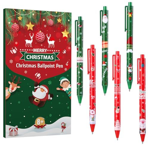 Kesote Kugelschreiber Weihnachten 24 PCS Schreibstifte Kinder Deko für Adventskalender zum Befüllen (6 Motive)