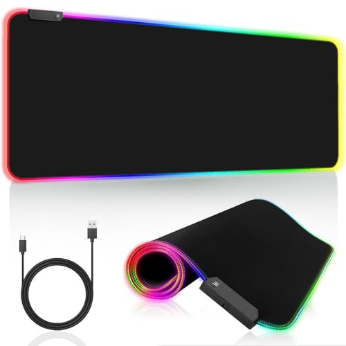 Probuk Alfombrilla de Ratón para Juegos RGB,Tapete de Juego Extra Grande de 800x300x4 mm,10 Modos de Iluminación 7 Colores LED,Alfombrilla Ratón Gaming para Gamers, PC y Portátil