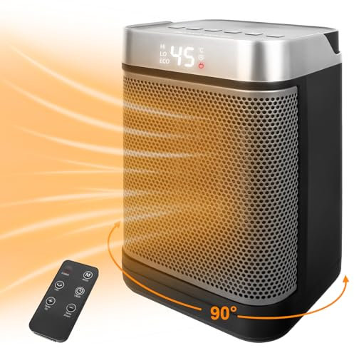 Taichaeu Electric Heaters - 1500W Space Heaters for Home, Portable PTC Ceramic Fan Heater, Remote Control, 4 Modes 12H Timer, Overheat & Tip-Over Protection, ECO Heaters for Home Low Energy
