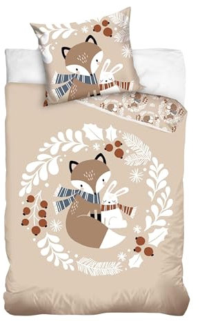 MTOnlinehandel Kinder Bettwäsche Set 135x200 80x80 cm · Fuchs & Hase Herbst Motiv · 100% Baumwolle mit YKK Reißverschluss · sanft, weich für Mädchen und Jungen