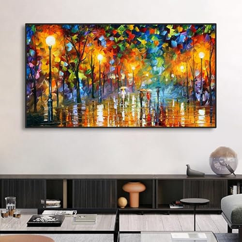 Pintura al Óleo Sobre Lienzo - Luces de la Gran Ciudad - Cuadros Abstractos Pintados a Mano (60 x 120)
