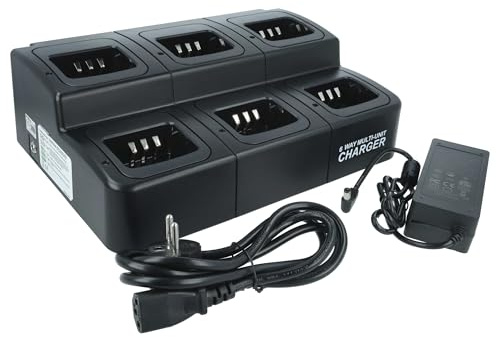 vhbw 6-Fach Ladegerät kompatibel mit Kenwood TK-3301E | TK-3300UP Funkgerät-Akkus - Ladestation + Stromkabel, 9 - 12 V, 6 A