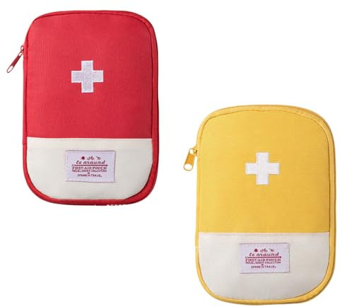 Fenglin-joy Medikament Tasche, 2 Stück Tragbar Medikamententasche Mini Erste Hilfe Tasche Leer Medikamententasche Unterwegs Klein für Home, Office, Reisen, Outdoor (Rot, Gelb)