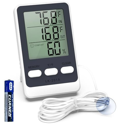 Ankilo Termometro per frigorifero con sonda, termometro digitale per congelatore, funzione min/max, grande display, supporto magnetico, misuratore di umidità per frigorifero, congelatore, frigorifero,