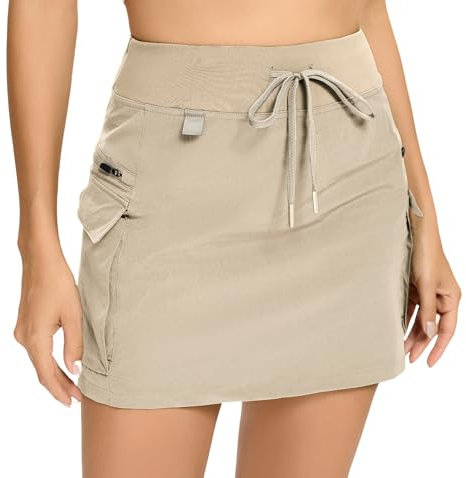 Timuspo Workout Hosenrock Damen Skort A-Line Atmungsaktiv Tennis Rock Hohe Taille Cargo Skirts Laufen Golfrock Khaki L