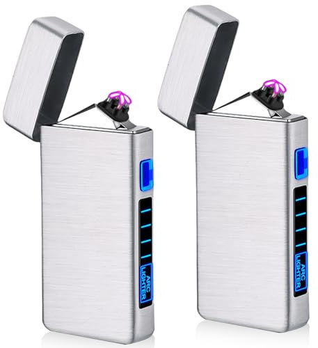 2 STK USB Elektronische Feuerzeug, Electric USB Lighter Lichtbogen Feuerzeug, LED Dual Lichtbogen Feuerzeugs mit Batterieanzeige Winddicht Plasma Feuerzeugs per Knopfdruck Auslösen