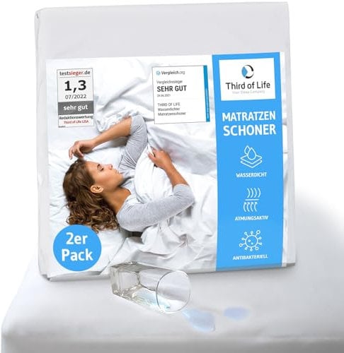 Matratzenschoner 90 x 200 Doppelpack, wasserdichte Inkontinenzunterlage, 2-er Set Nässeschutz 90x200, Anti-Milben Atmungsaktiver Matratzenbezug für Allergiker, Schimmelresistente Matratzenauflage
