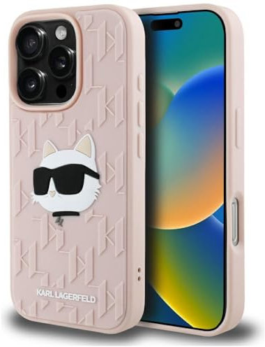 CG MOBILE Karl Lagerfeld 3D Rubber Monogram & Choupette Hülle für iPhone 16 Pro (Rosa)