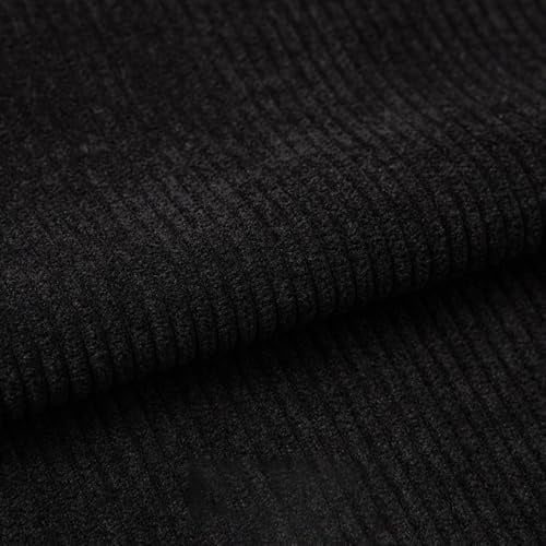 Whakano Polsterstoff 1 M x 150 cm Cord-Optik Stoff zum Nähen für Dekorieren,Bündchenstoff Dekostoff Bekleidungsstoff,Stoff für Bekleidungsstoff,Vorhang,Schals,Taschen,Sofakissen,Schwarz