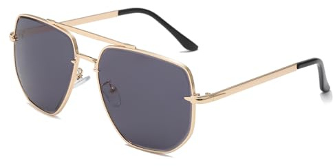 Long Keeper Pilot Sunglasses Mens Womens Oversized Retro Avaiton Sunglasses Gold Frame Mirror & Transparent Lens Driving Sun Glasses Vintage Shades Anti UV400