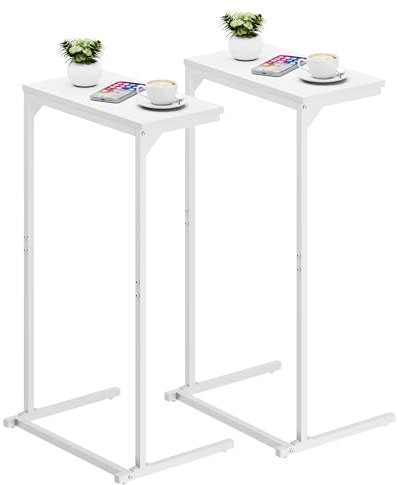TUTOTAK C Shaped Side Table, Set of 2, Small End Table, 28.7 inch Tall Couch Sofa Table, Living Room, Bed Room, White V1TB01BW0712EU