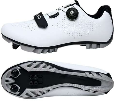 Surwin Fahrradschuhe MTB SPD, Mountainbike Schuhe SPD für Herren Damen Unisex EU 36-47 Drehschnalle MTB Schuhe mit Schrauben & Stollen Atmungsaktive Radsportschuhe (Weiß A,38)