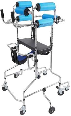 Walker für Senioren mit Bremse, 2 in 1 Rollstuhl Rollator mit Sitz & Hemiplegie Rehabilitation Standrahmen – 8 Räder, Höhenverstellbar, 100kg Tragkraft, Geeignet für Personen Von 150-180 cm