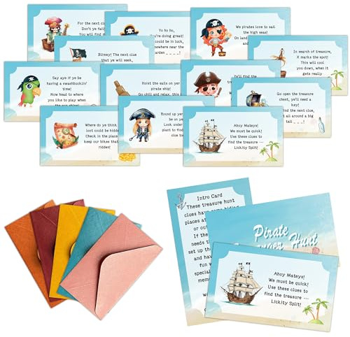 DRWJPAT Pirate Scavenger Hunt Game, Halloween Party Games for Family Treasure Riddle Hunt Cards Game Activities, Pirate Birthday Indoor Outdoor Party Games Supplies, Funny Gifts for Adults Family, 01