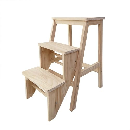 JUSKAQZYI klappleiter Klappbarer Treppenhocker, Leiterbank aus Massivholz, multifunktionaler Fußhocker for den Haushalt, geeignet for Klettern, Aufbewahren und Ausruhen trittleiter(Three Layers)