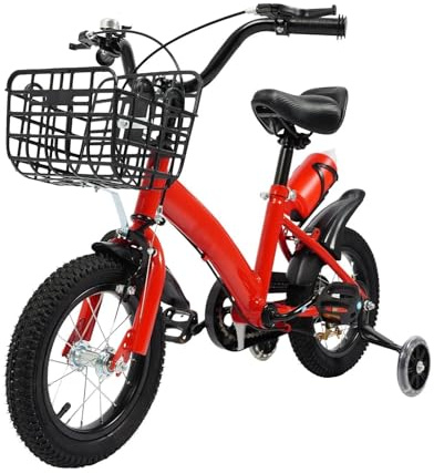 HUOMMGS 12 Zoll Kinderfahrrad HöHenverstellbar Kinder Fahrrad für 2-5 Jahre Upgraded Kinders Trainingsfahrrad mit Stützrädern, Korb & Wasserflasche Mädchenfahrrad Jungenfahrrad