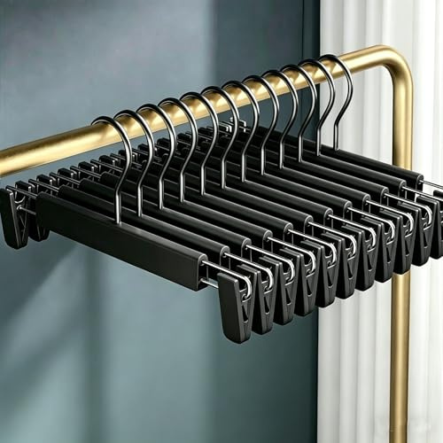 30cm Hosenbügel,30 Stück Kleiderbügel mit starken Antirutsch verstellbaren Clips Haken,Platzsparend Hosenbügel Kleiderbügel für Hängende Hosen Socken Röcke Mäntel,Schwarz (30, Schwarz)