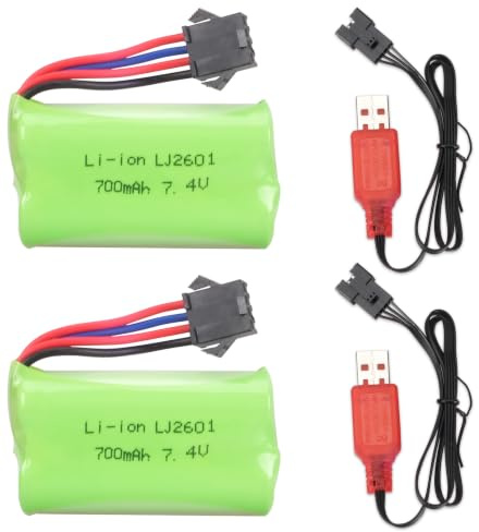 2 Stück 7,4V 700mAh Akku (USB-Ladekabel & SM-4P Stecker) Kompatibel mit RC-Spielzeugen