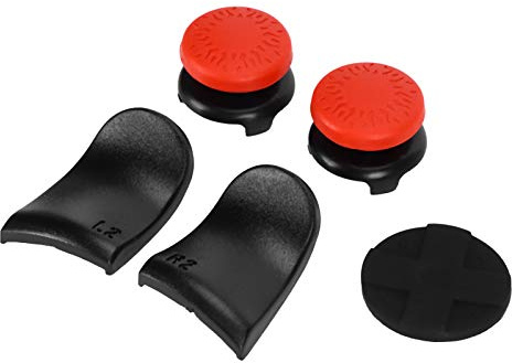 EIMSOAH Controller 5in 1 Non-Slip Thumb Stick Grip Cap Cover Set for Reduce Wrist and Thumb Fatigue, Key Cap Joystick Extender Accessories for Gamers (Red)