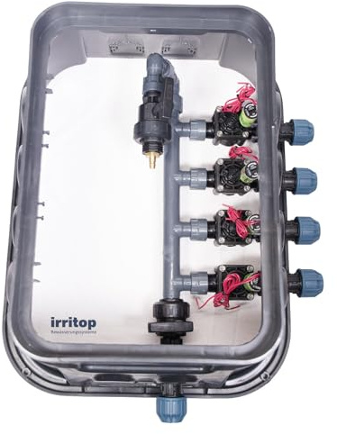 IRRITOP 4er Ventilbox Jumbo Verteiler Hunter PGV 101 Magnetventile Bewässerung für Ø32mm PE-Rohr (Montierbar) (Dichtung O-Ring)