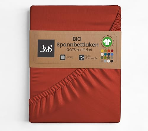 Bettwaesche-mit-Stil GOTS Bio Jersey Spannbettlaken Chili 150x190-160x200 cm Höhe bis 23cm