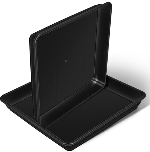 DOITOOL Paquete de 2 Platillos Cuadrados de Plástico Negro de 40 Cm (16 Pulgadas) para Plantas – Bandejas de Goteo para Uso Interior Y Exterior.