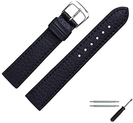 MARBURGER Uhrenarmband 18mm Leder Vegan Schwarz - Werkzeug Montage Set 5201810000120