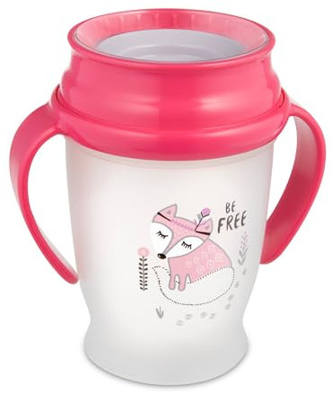LOVI 360 Grados Vaso de Entrenamiento Antiderrames | 12+ | 250 ml | Sin BPA | SteriTouch Protección Antibacteriana | Innovador Sistema de Sellado | Fácil de Limpiar | Indian Summer Junior | Rosa
