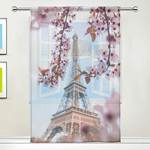 BIGJOKE Fenstervorhang Eiffelturm Paris Frankreich Paneele Vorhang Küche Wohnzimmer Dekor Schlafzimmer Büro Voile Vorhang 1 Stück
