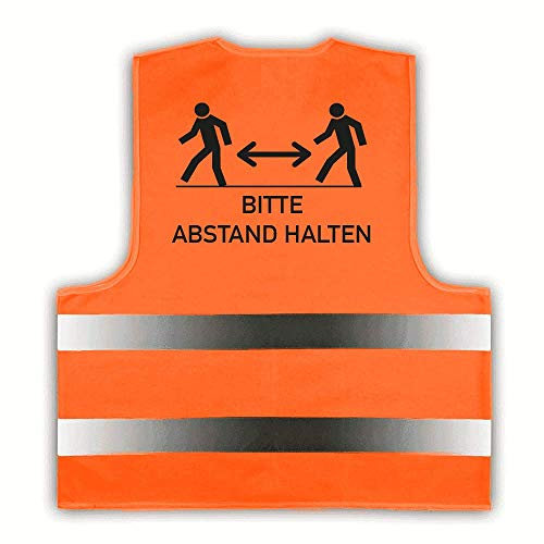 STEMPEL-FABRIK Sicherheitsweste für Kinder & Erwachsene - Abstand halten (250x150 mm) (Kind, Neon-Orange)