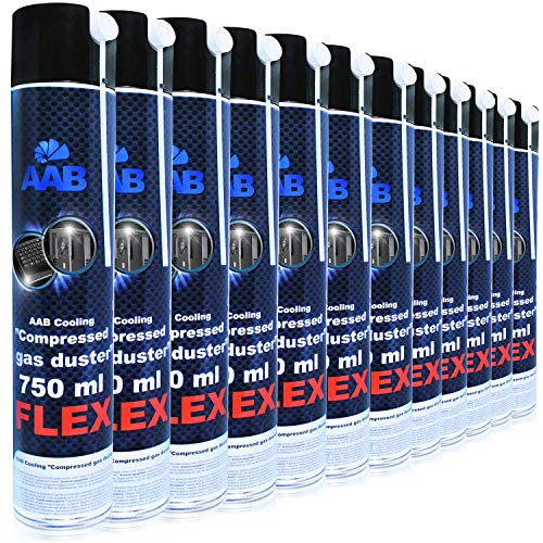 AABCOOLING Compressed Gas Duster FLEX 750ml - Wertpaket 12 Stück - mit Flexiblem Schlauch – Druckluftreiniger, Druckluftspray, Druckgasreiniger, Luftdruck, PC Reinigung