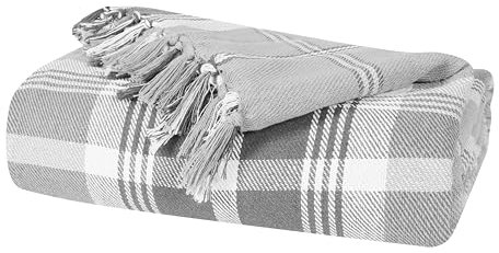 EHC Highland Large Cotton Throw For Sofa, Double Bed or Armchair, 60 x 80 Grey