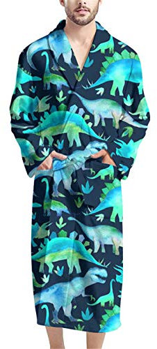 Coloranimal Teenger Boy Navy Dinosaur Home House Bathrobe Full Length Mens Warmth Winter Fall Sleep Robe with Pocket Pajama Bathrobe,Big and Tall,Black