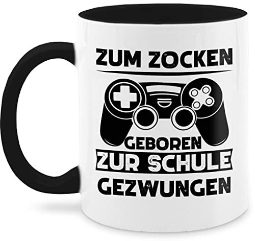 Tasse Tassen 325ml - Statement Sprüche - Zum zocken geboren zur Schule gezwungen - 325 ml - Schwarz - gamertasse spruchtasse sarkasmus game kaffetassen gamers mug spruchtassen spruch gaming